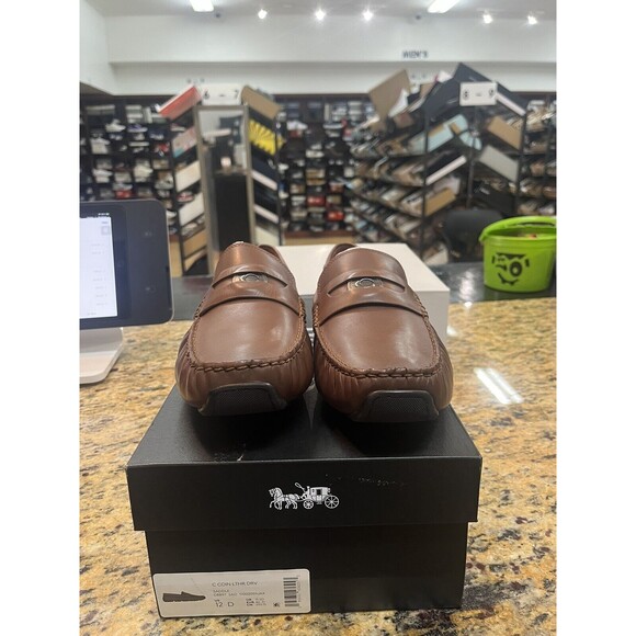 Coach C Coin Signature Drivers Men's 12D Saddle Tan Brown Leather Loafers C8897 - Picture 3 of 7